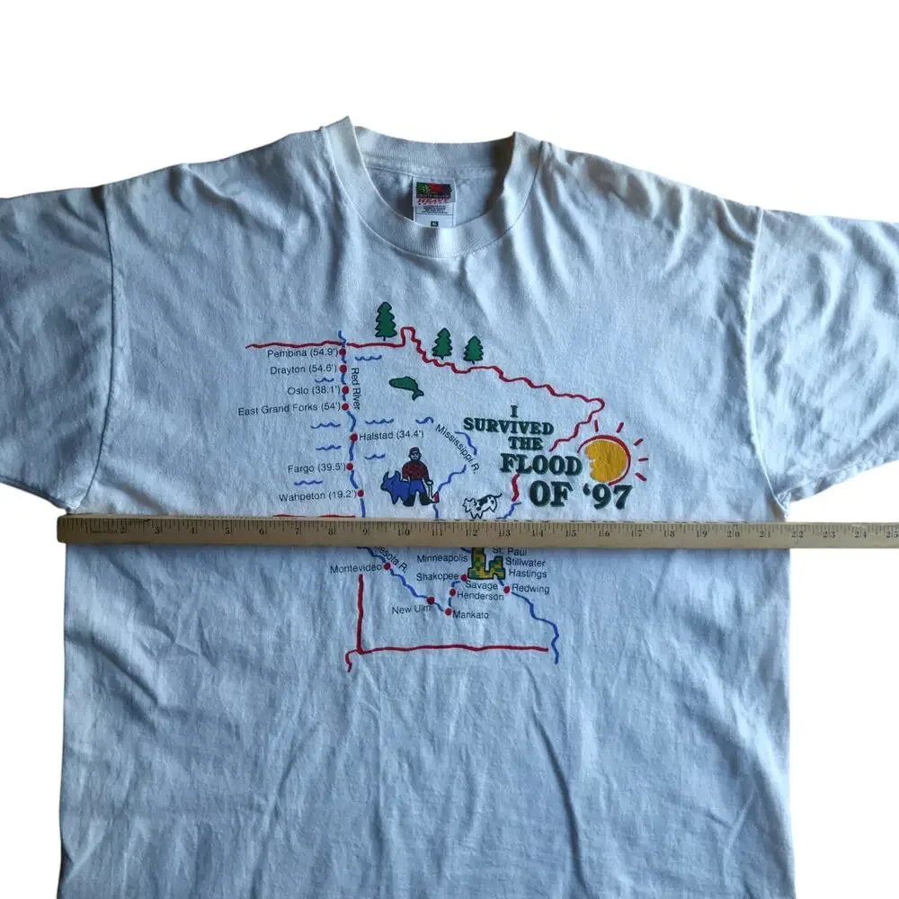 Vintage 1997 Red River Flood T Shirt XL Fruit Of The Loom Minnesota ND Tee - Picture 7 of 9